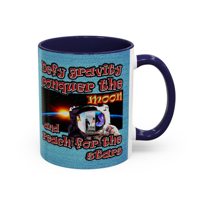 defy conquer reach - Accent Mug (faded blue)