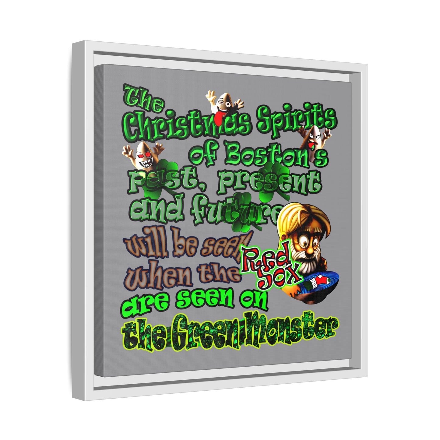 christmas spirits of boston - framed canvas art (grey)