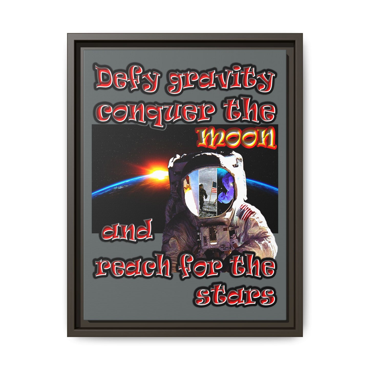 defy conquer reach - framed canvas art (dark grey)