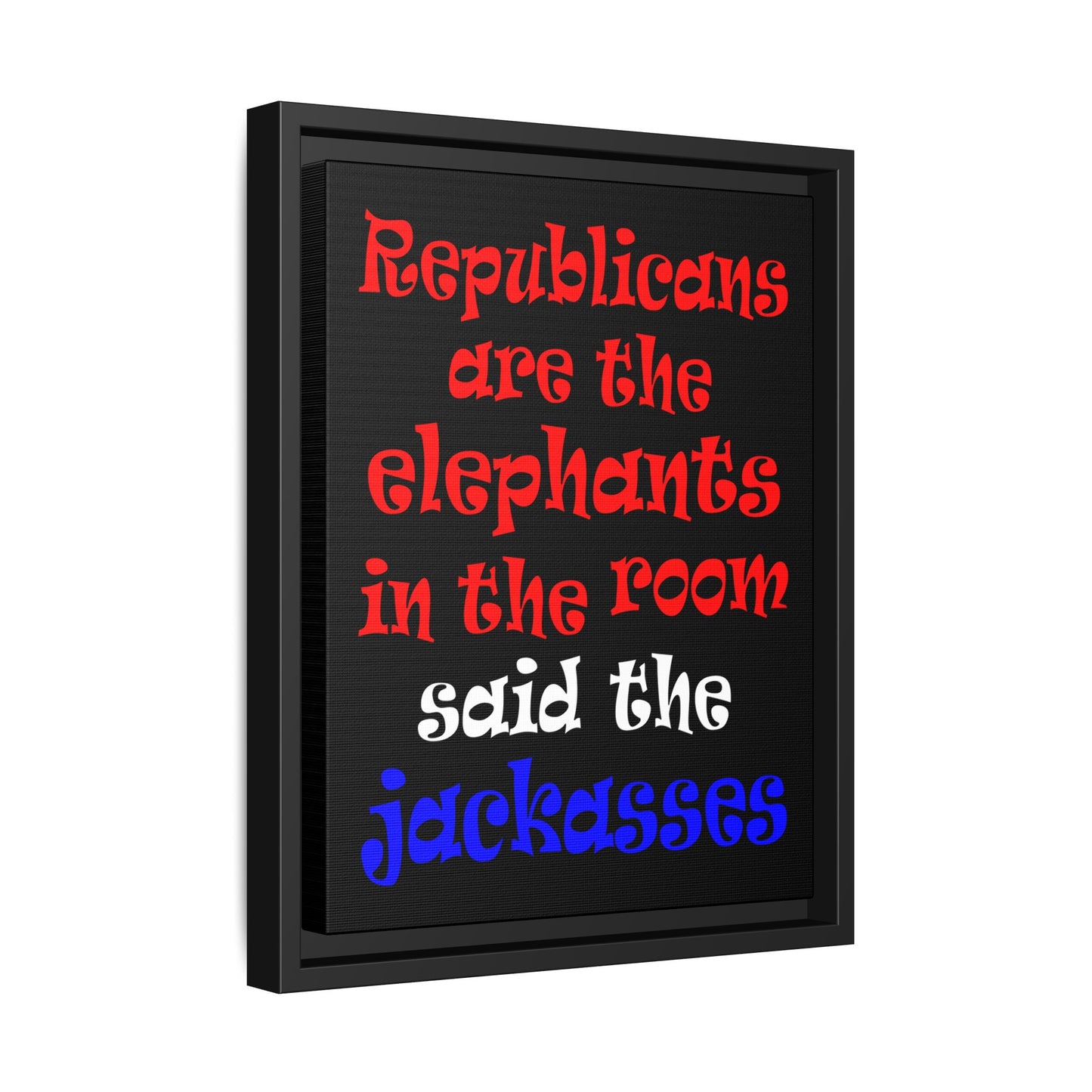 donkeys and elephants - framed canvas art (black)