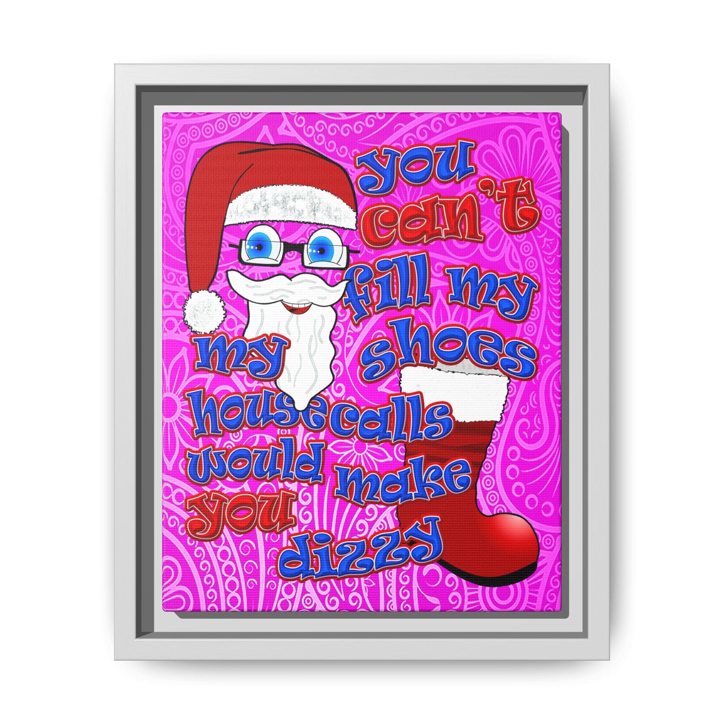 santa's shoes - framed canvas art (pink swirl)