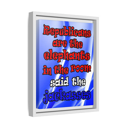 donkeys and elephants - framed canvas art (blue-white wave)