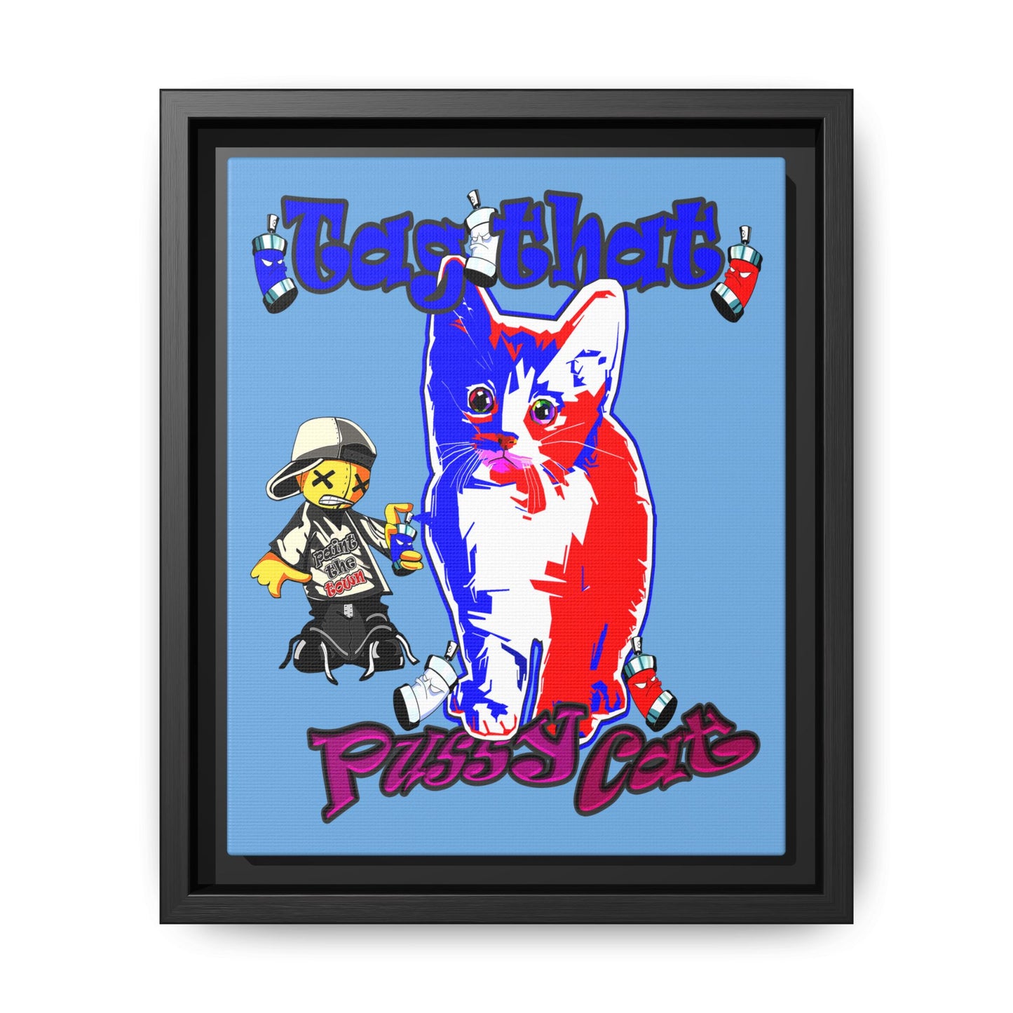 tag that - framed canvas art (light blue)