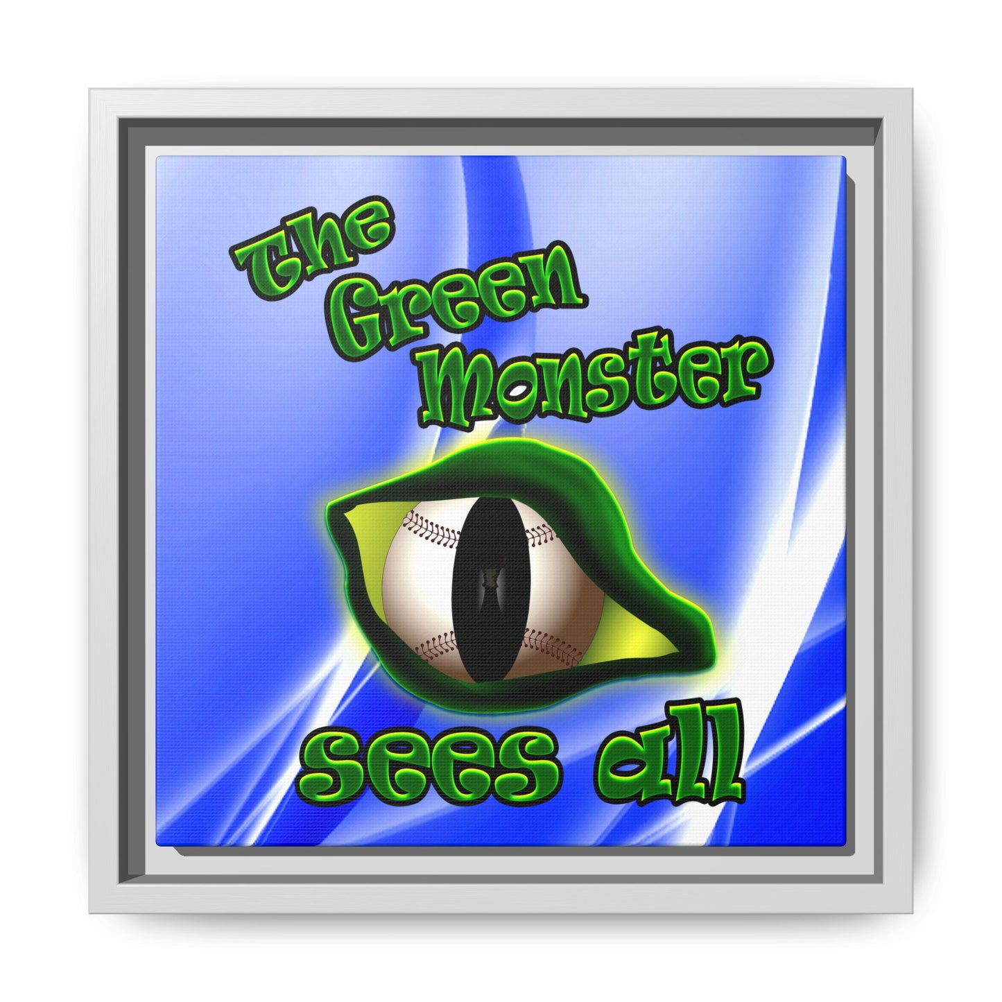 green monster - framed canvas art (blue-white wave)