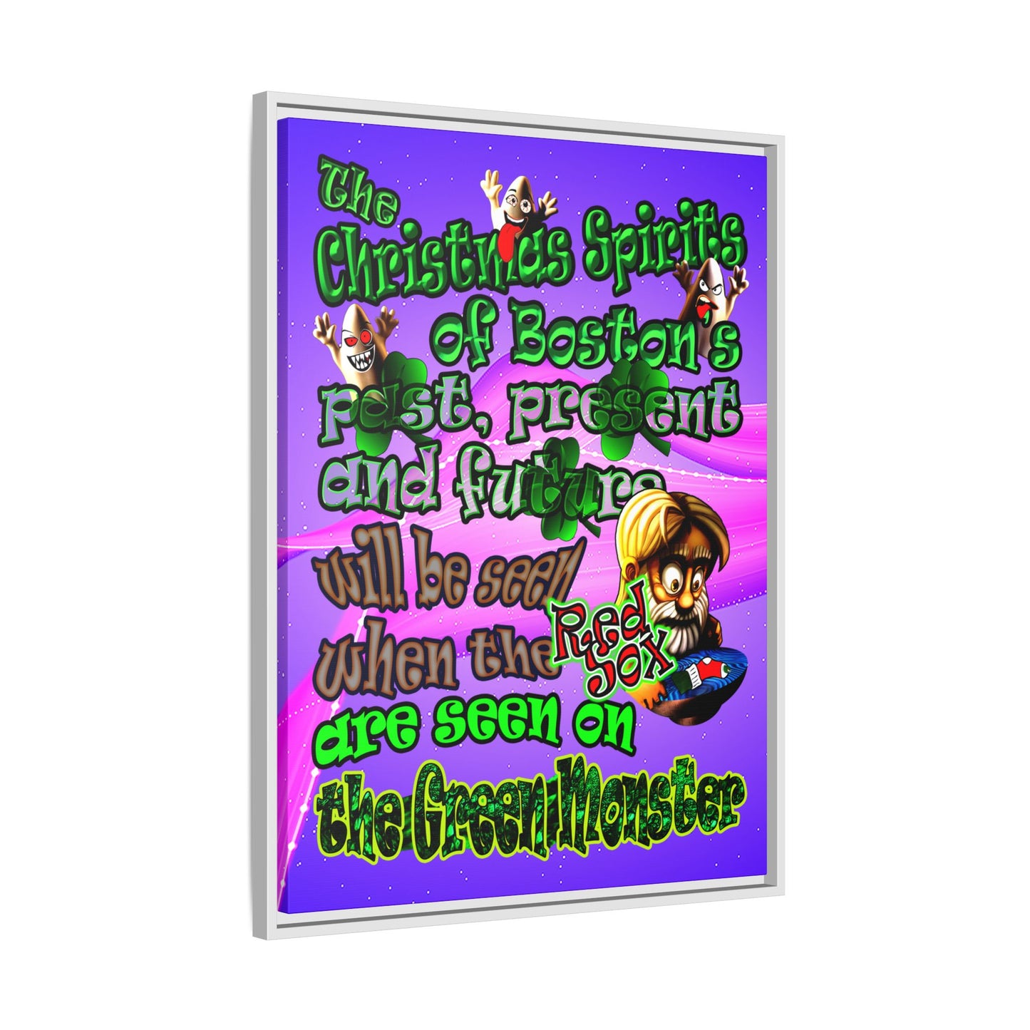 christmas spirits of boston - framed canvas art (purple-pink wave)