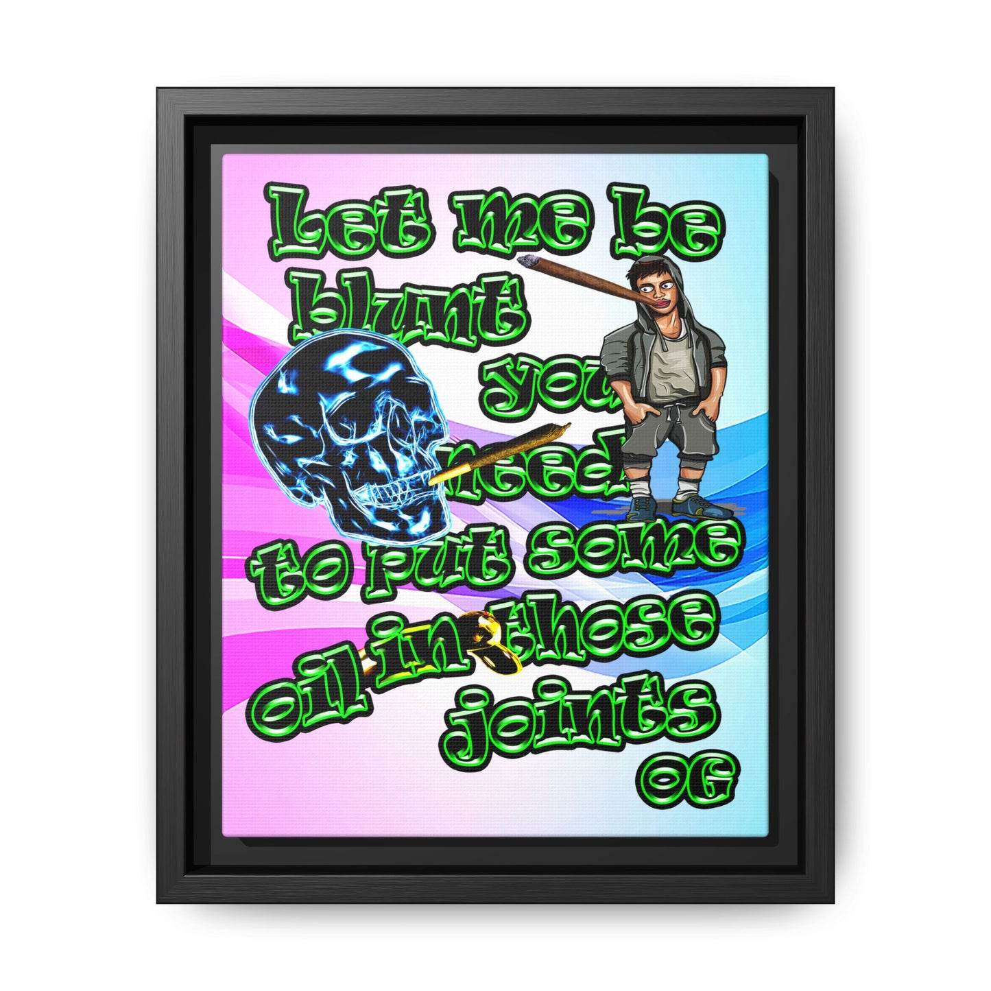 og - framed canvas art (light blue-pink wave)