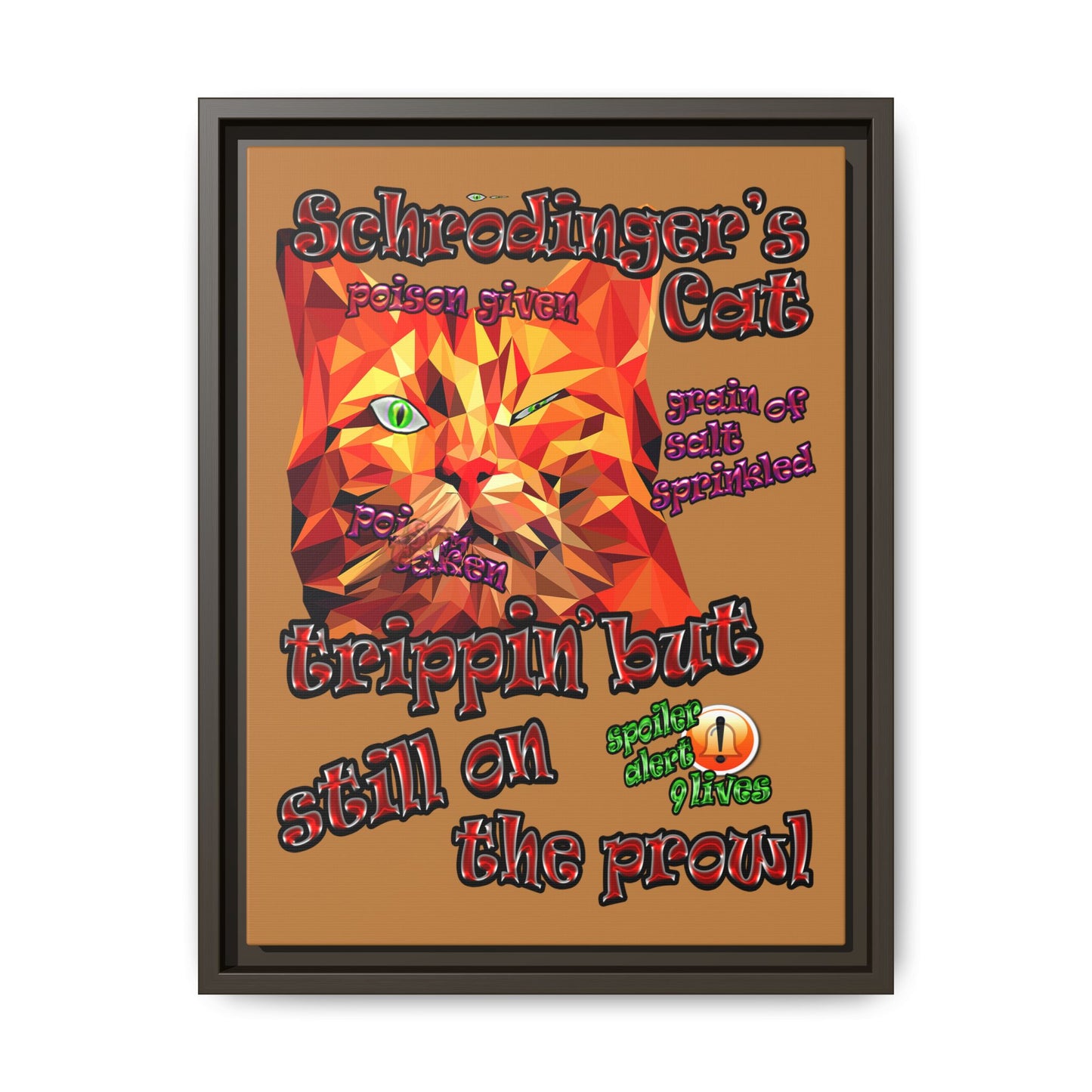 schrodinger's cat - framed canvas art (light brown)