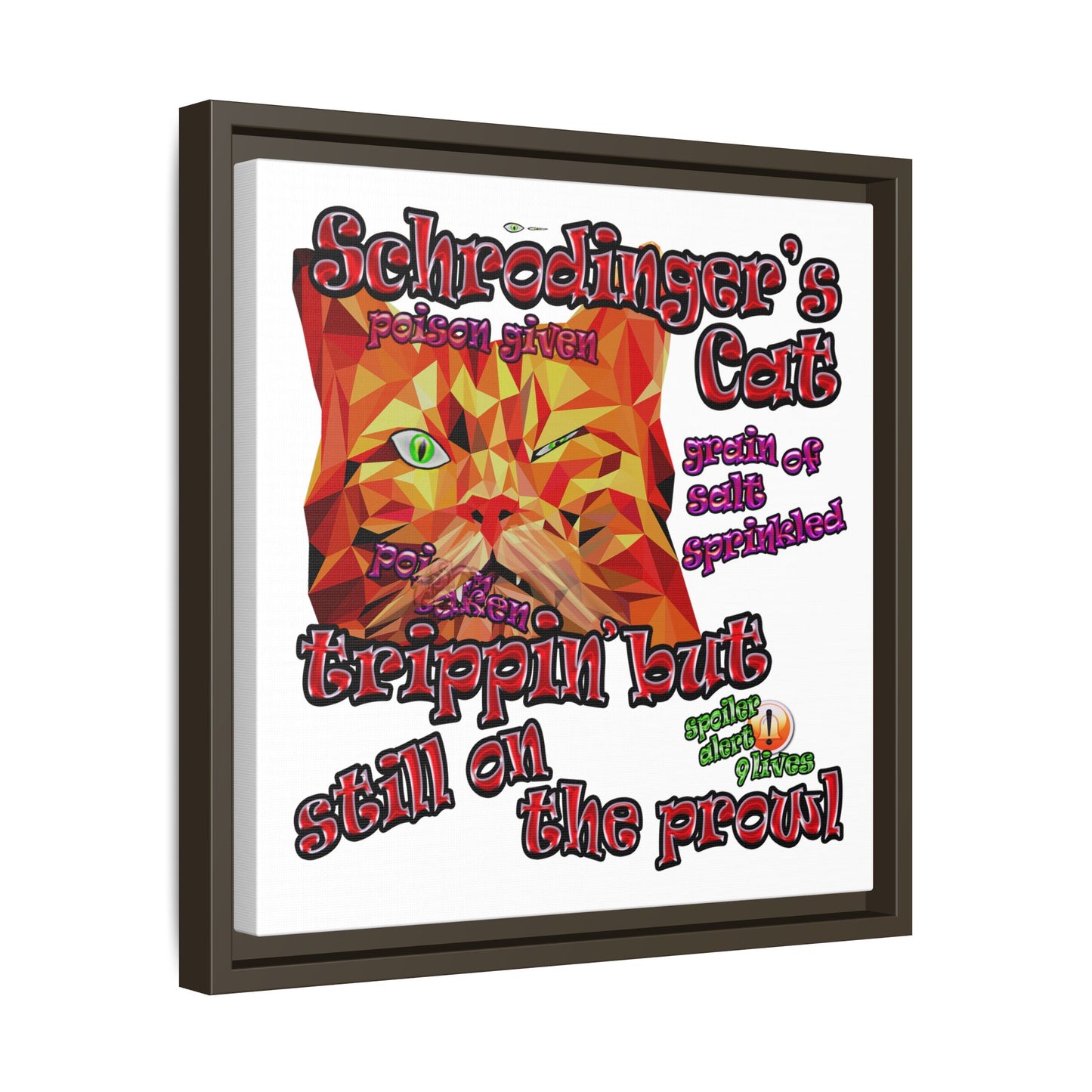 schrodinger's cat - framed canvas art (white)