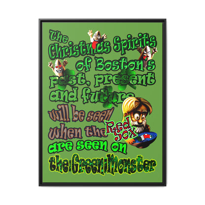 christmas spirits of boston - framed canvas art (green)