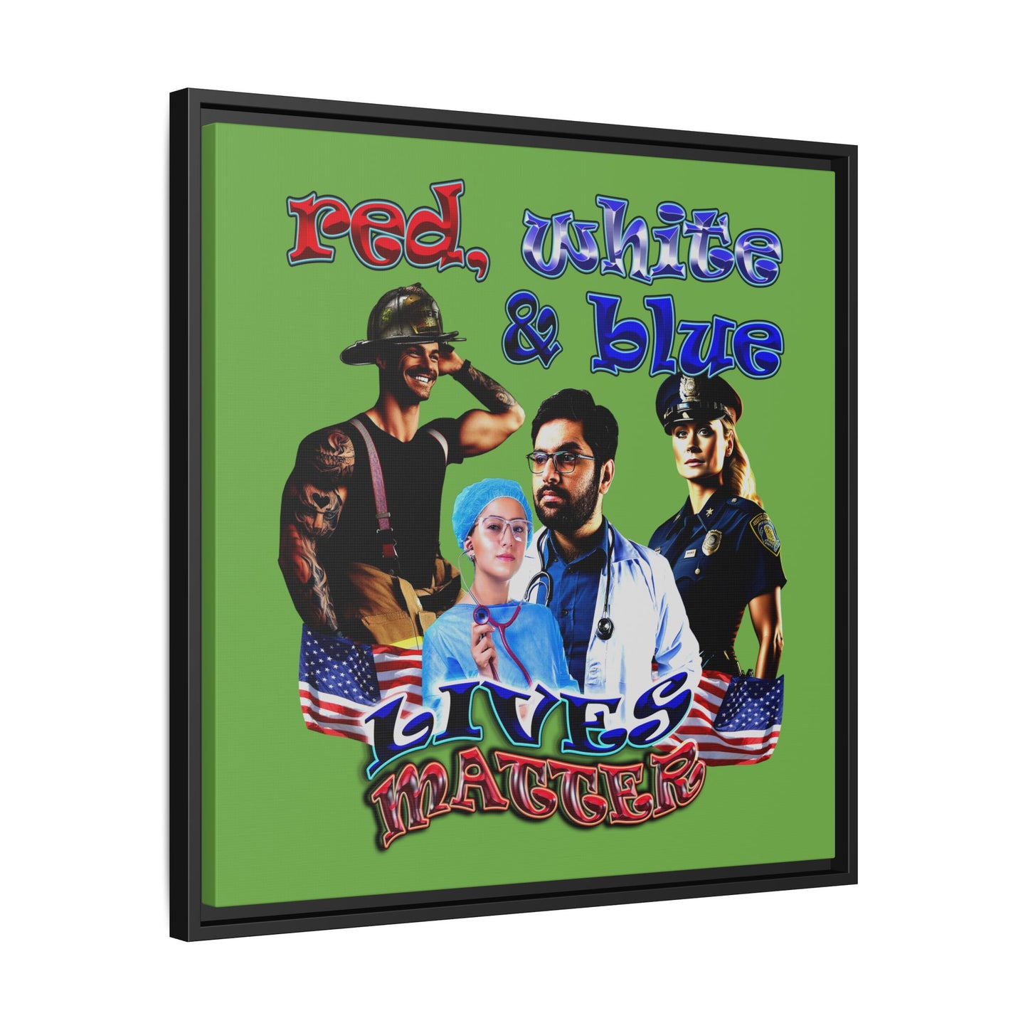 rw&b lives matter - framed canvas art (green)