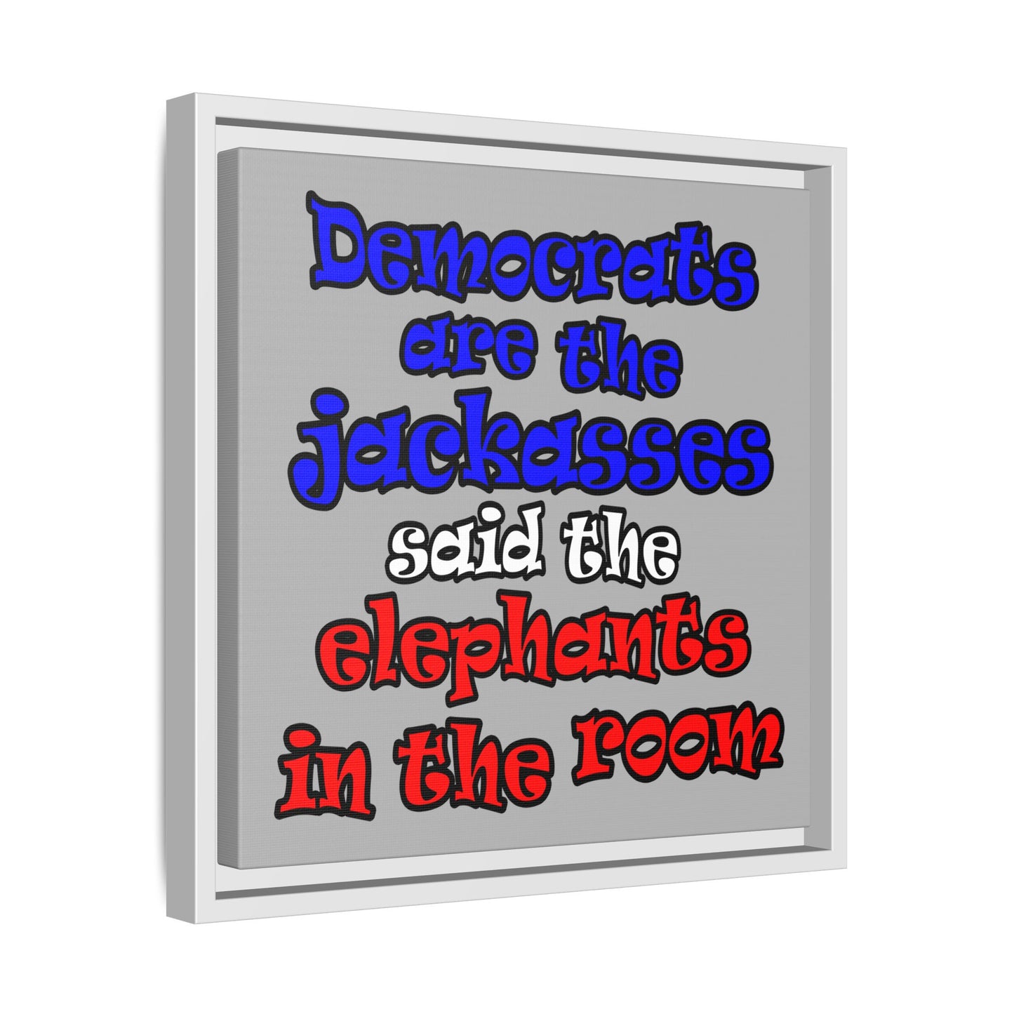 donkeys and elephants - framed canvas art (light grey)