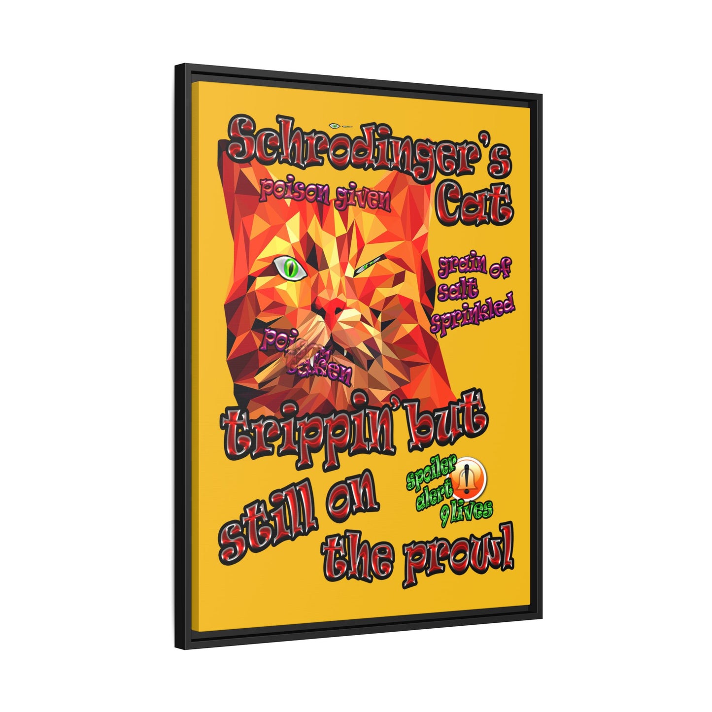schrodinger's cat - framed canvas art (yellow)