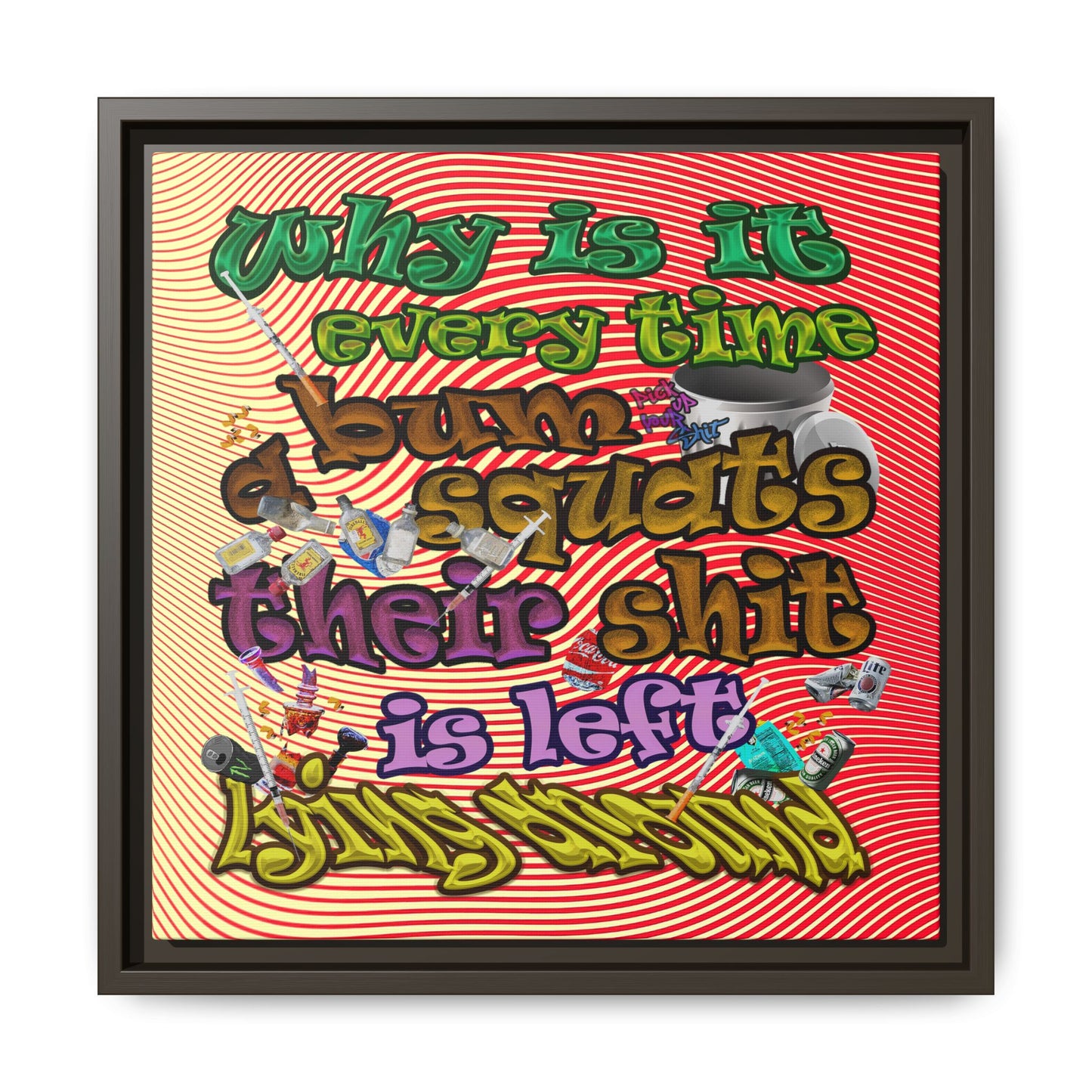 the bum's shit - framed canvas art (yellow-orange wave)