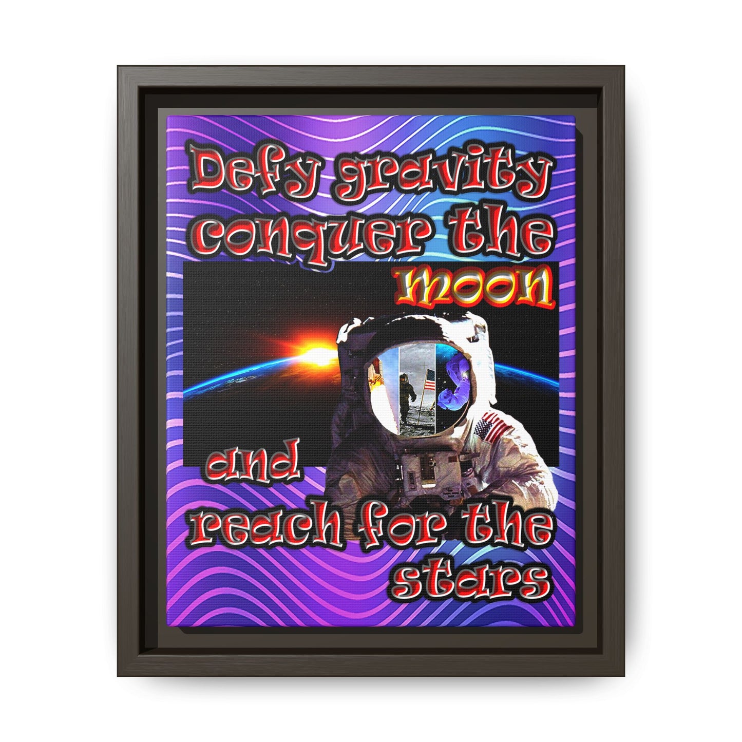 defy conquer reach - framed canvas art (purple wave)