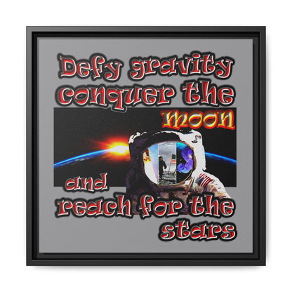 defy conquer reach - framed canvas art (grey)