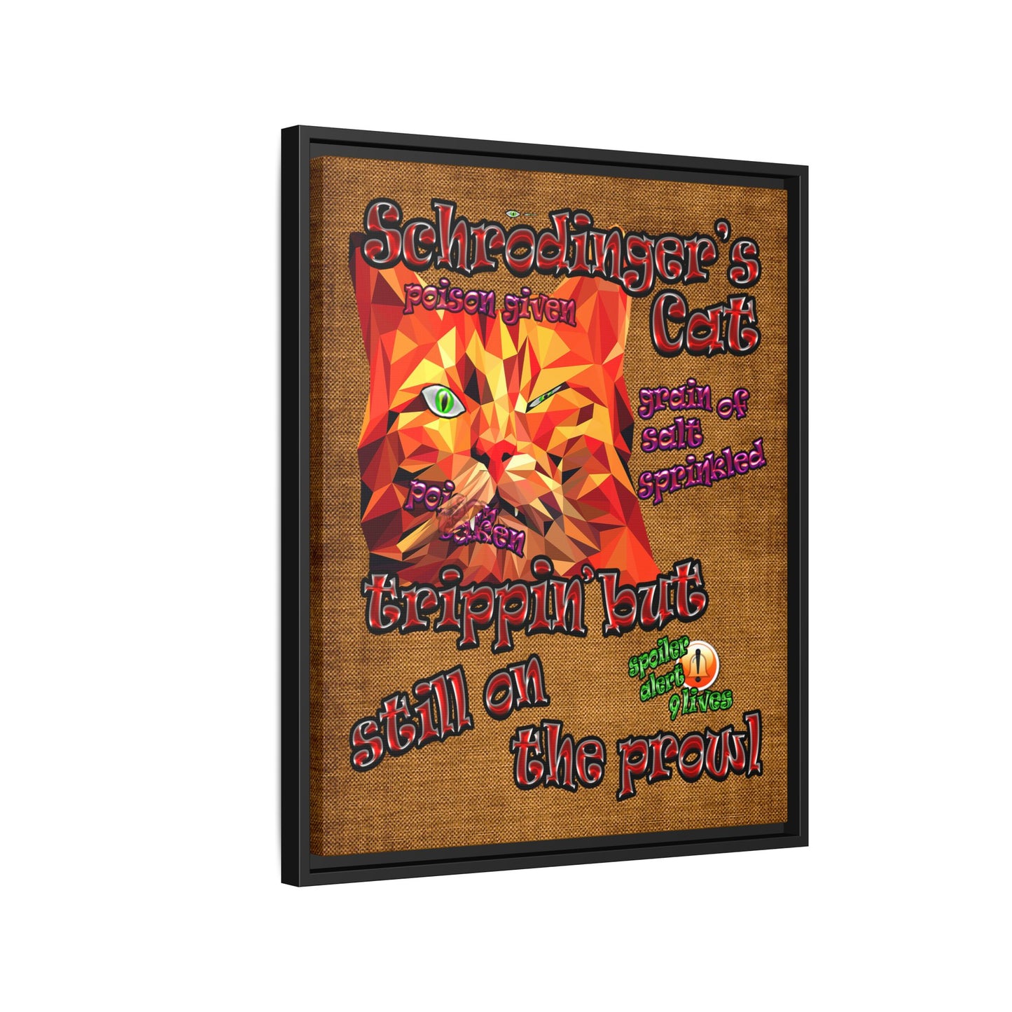 schrodinger's cat - framed canvas art (brown papyrus)