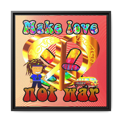love peace - framed canvas art (yellow-orange wave)