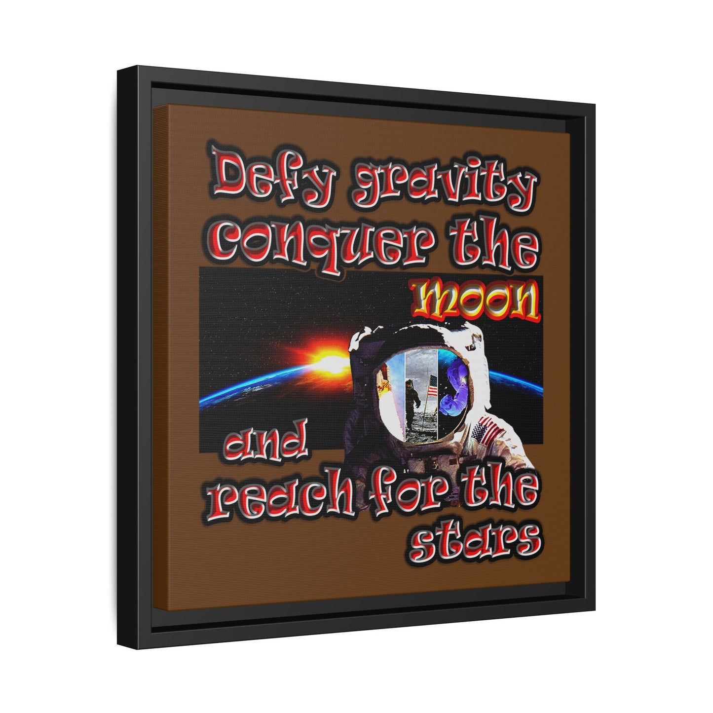 defy conquer reach - framed canvas art (brown)