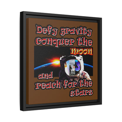 defy conquer reach - framed canvas art (brown)