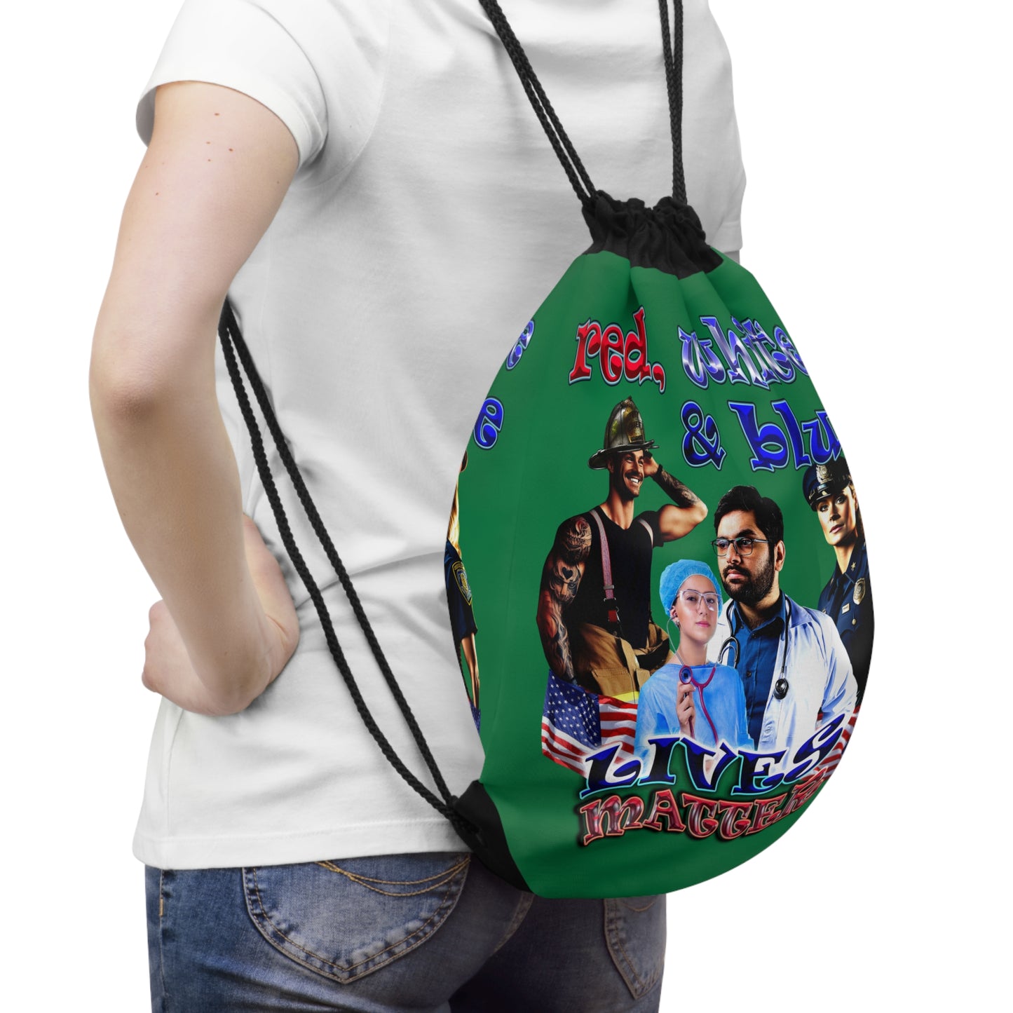 rw&b lives matter - Drawstring Bag (dark green)