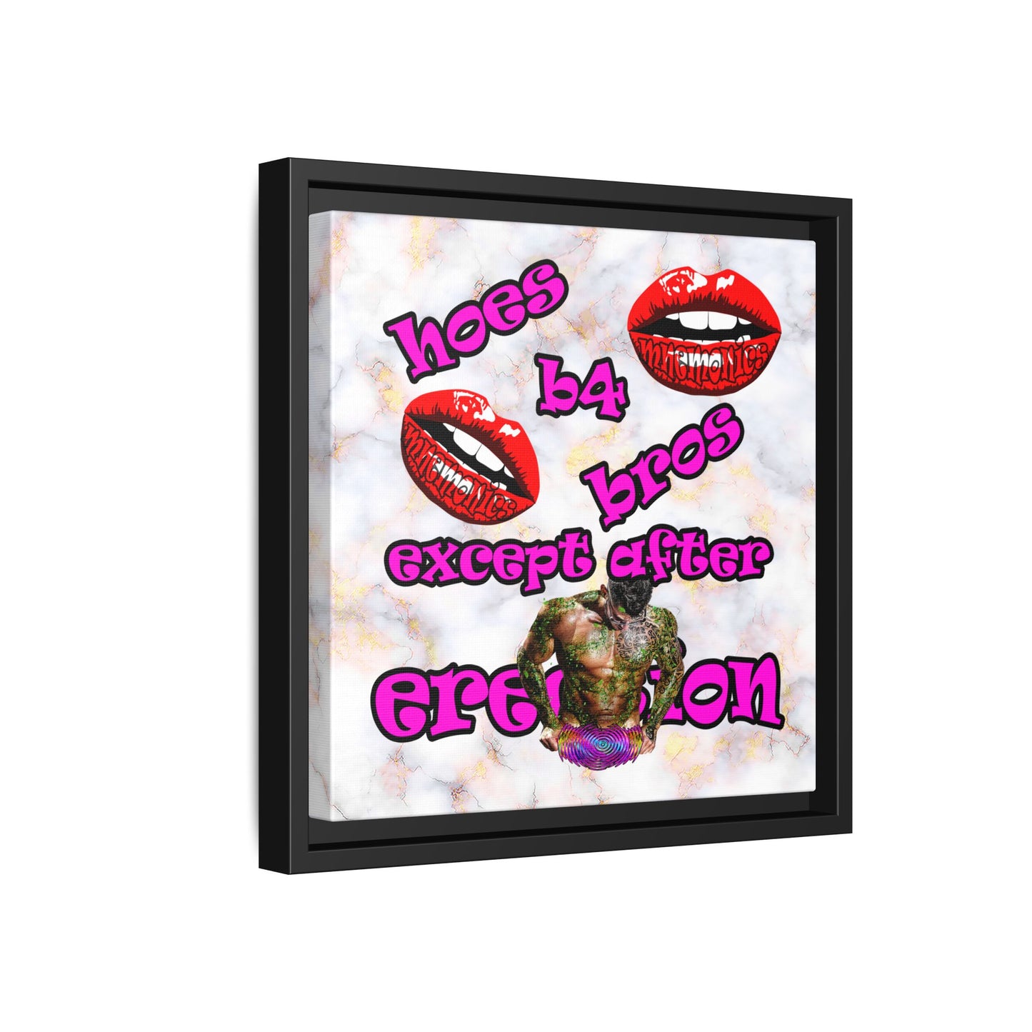 hoes b4 bros - framed canvas art (white marble)