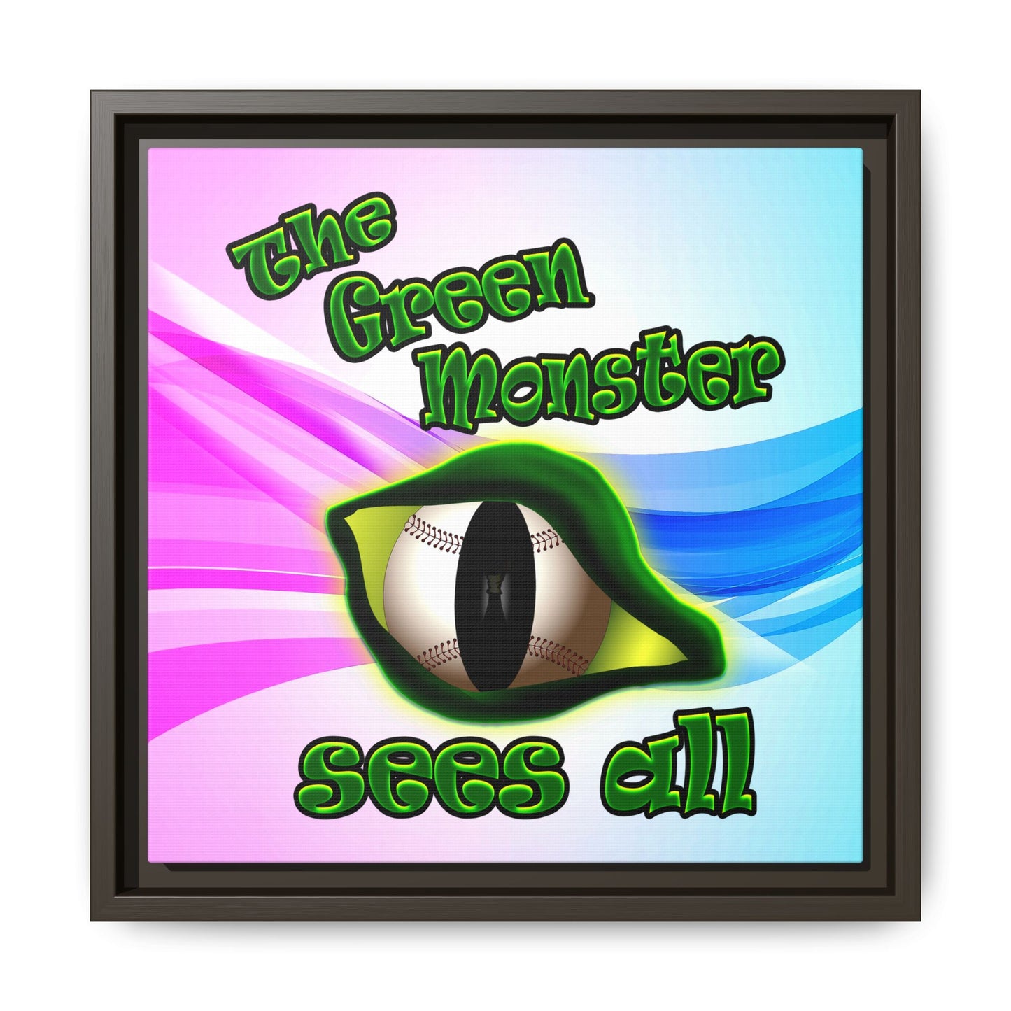 green monster - framed canvas art (light blue-pink wave)