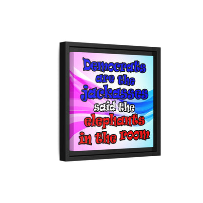 donkeys and elephants - framed canvas art (light blue-pink wave)