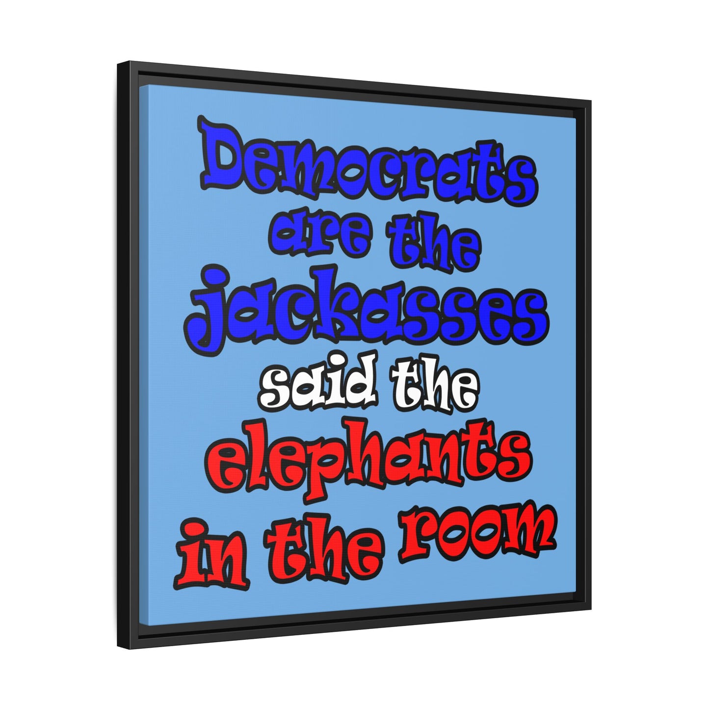 donkeys and elephants - framed canvas art (light blue)