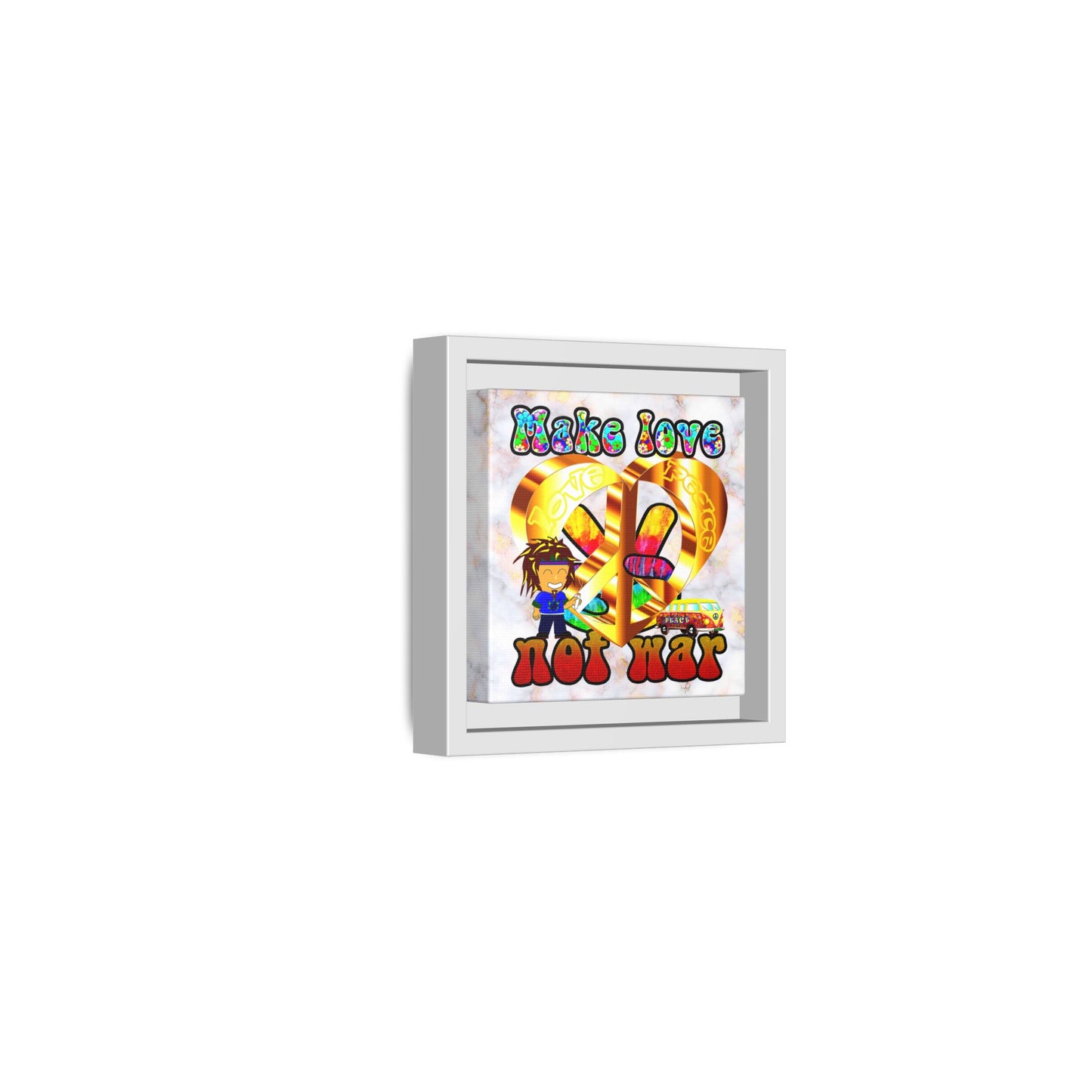 love peace - framed canvas art (white marble)