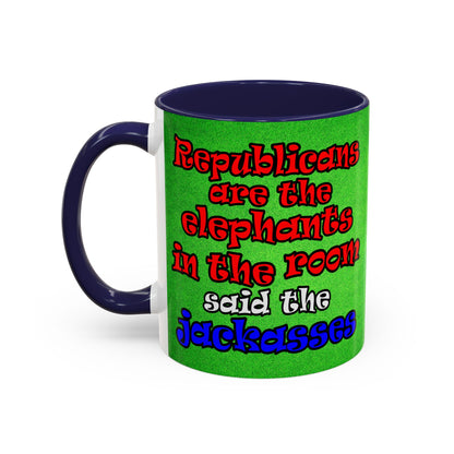 donkeys and elephants - Accent Mug (green turf)