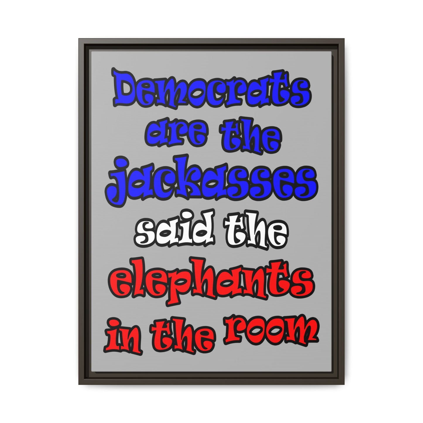 donkeys and elephants - framed canvas art (light grey)
