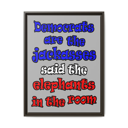 donkeys and elephants - framed canvas art (light grey)