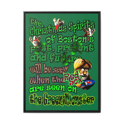 christmas spirits of boston - framed canvas art (dark green)