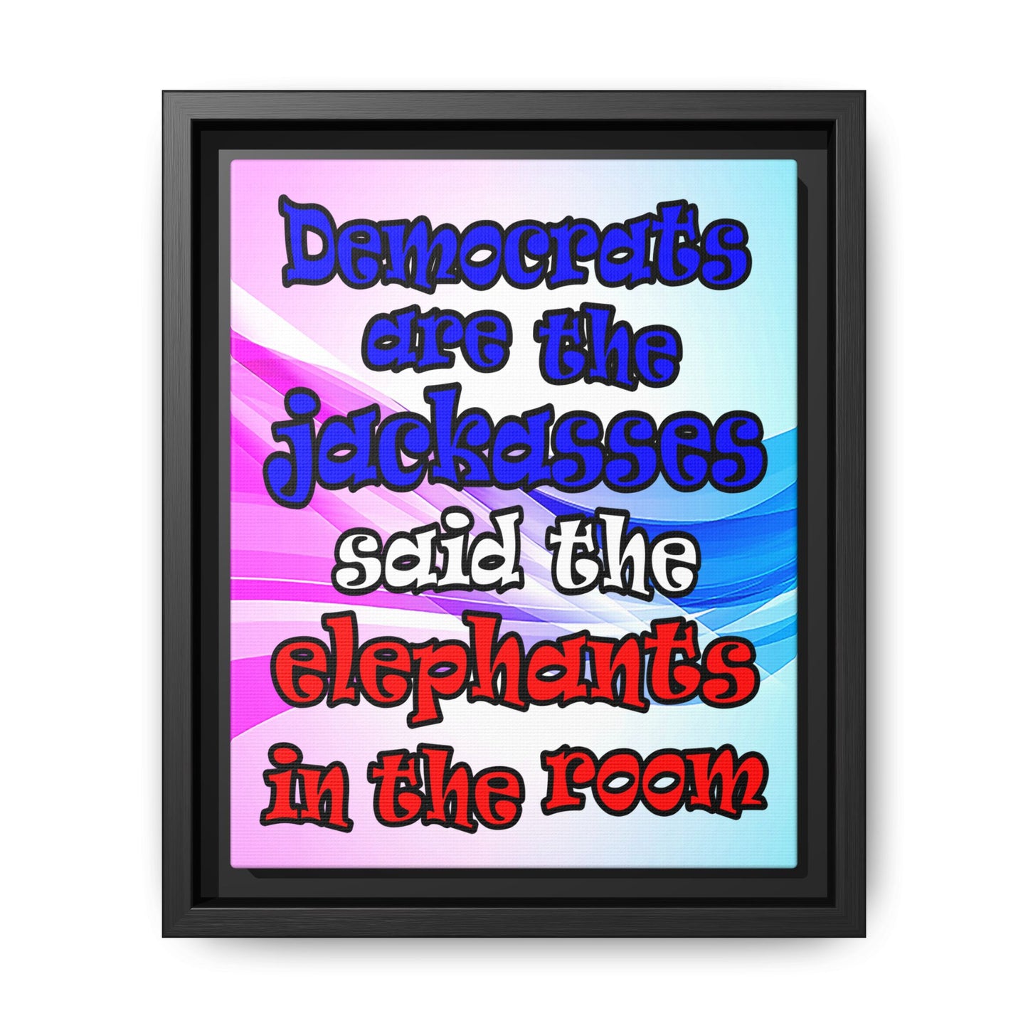 donkeys and elephants - framed canvas art (light blue-pink wave)