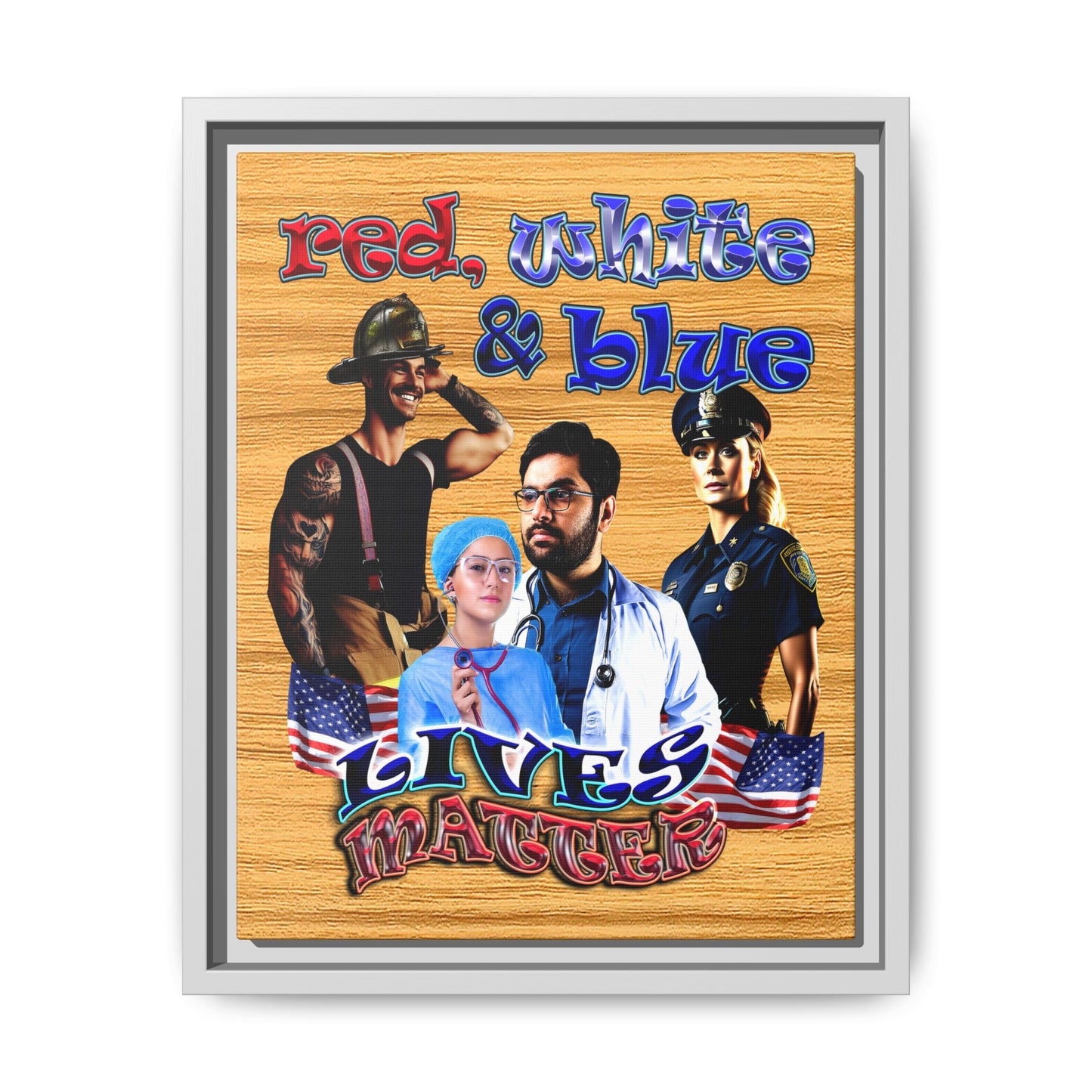 rw&b lives matter - framed canvas art (butterscotch wood finish)