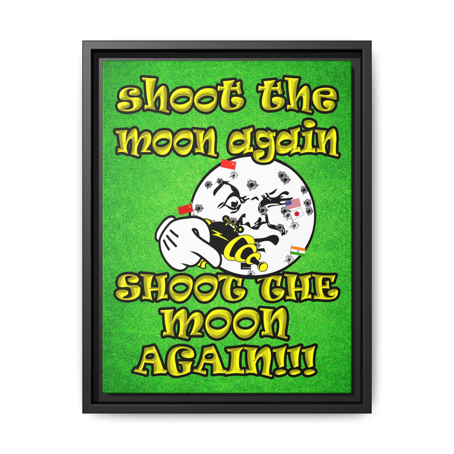 shoot the moon again - framed canvas art (green turf)