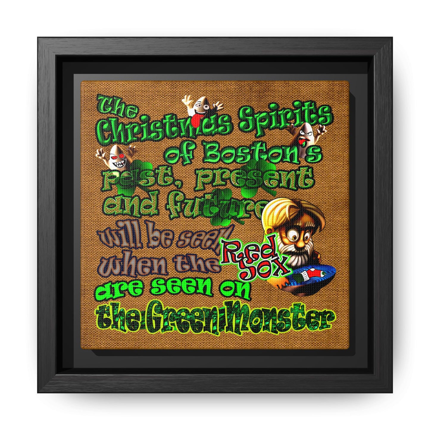 christmas spirits of boston - framed canvas art (brown papyrus)