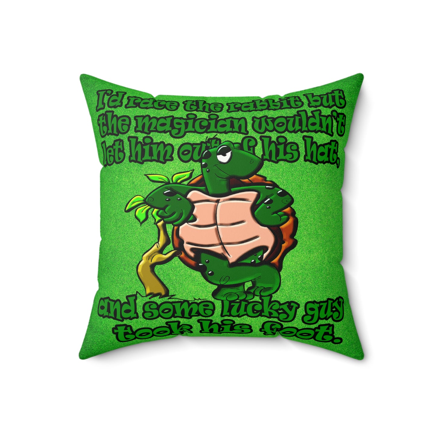 turtle race - Faux Suede Square Pillow - (green turf)