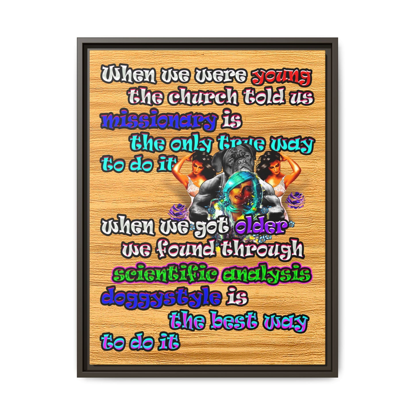 doggystyle - framed canvas art (butterscotch wood finish)