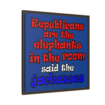 donkeys and elephants - framed canvas art (dark blue)
