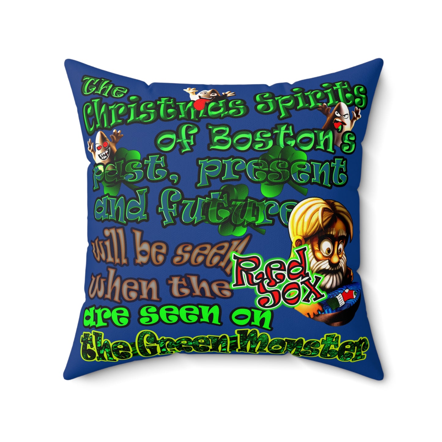 christmas spirits of boston - Faux Suede Square Pillow - (dark blue)