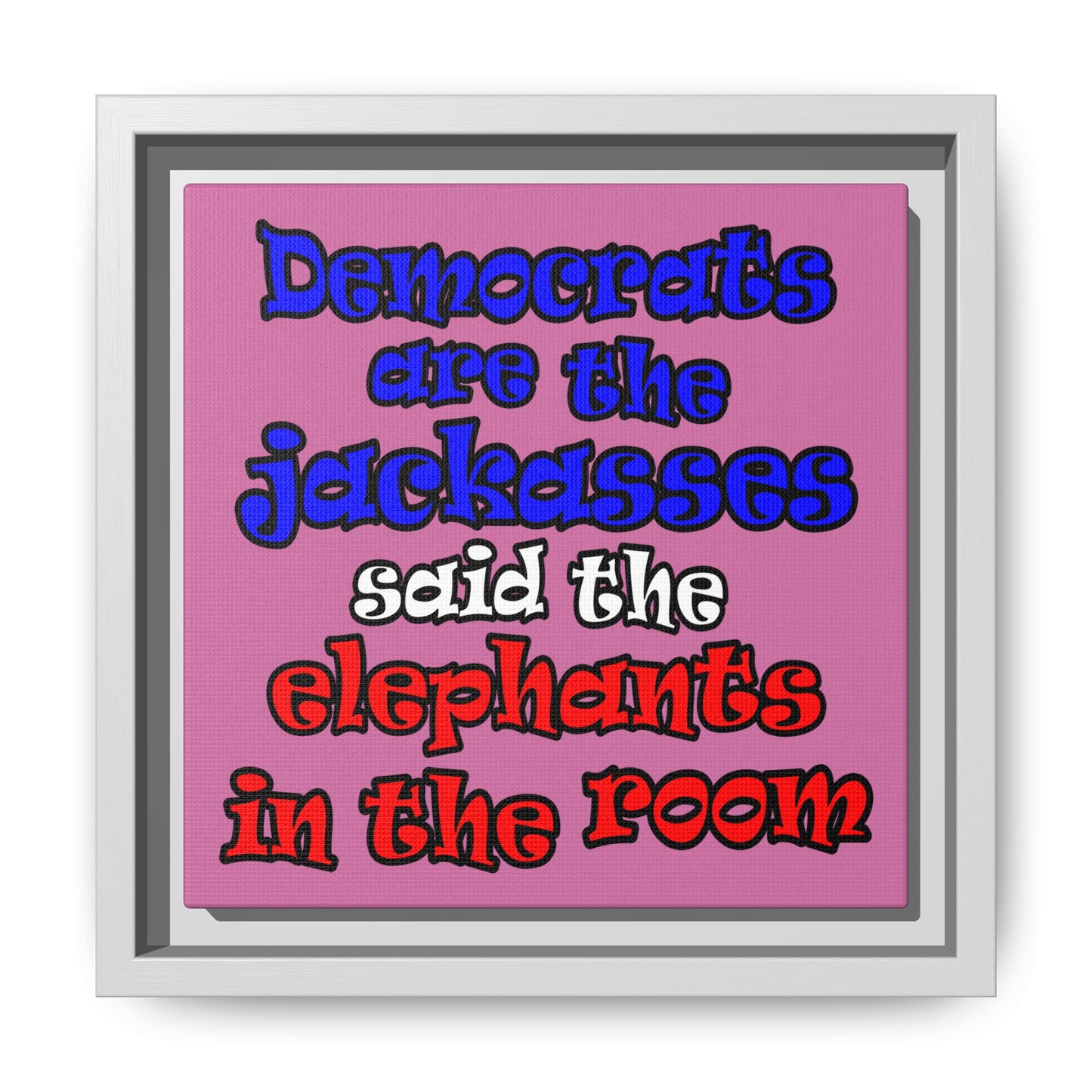 donkeys and elephants - framed canvas art (light pink)