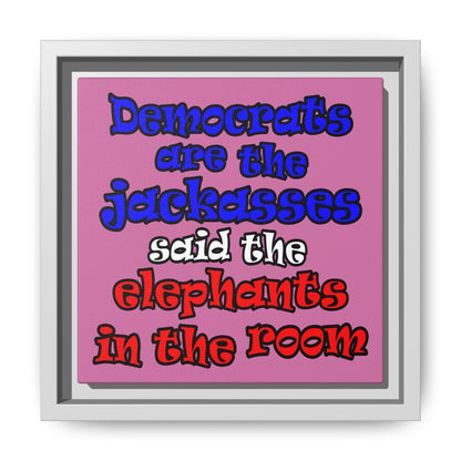 donkeys and elephants - framed canvas art (light pink)
