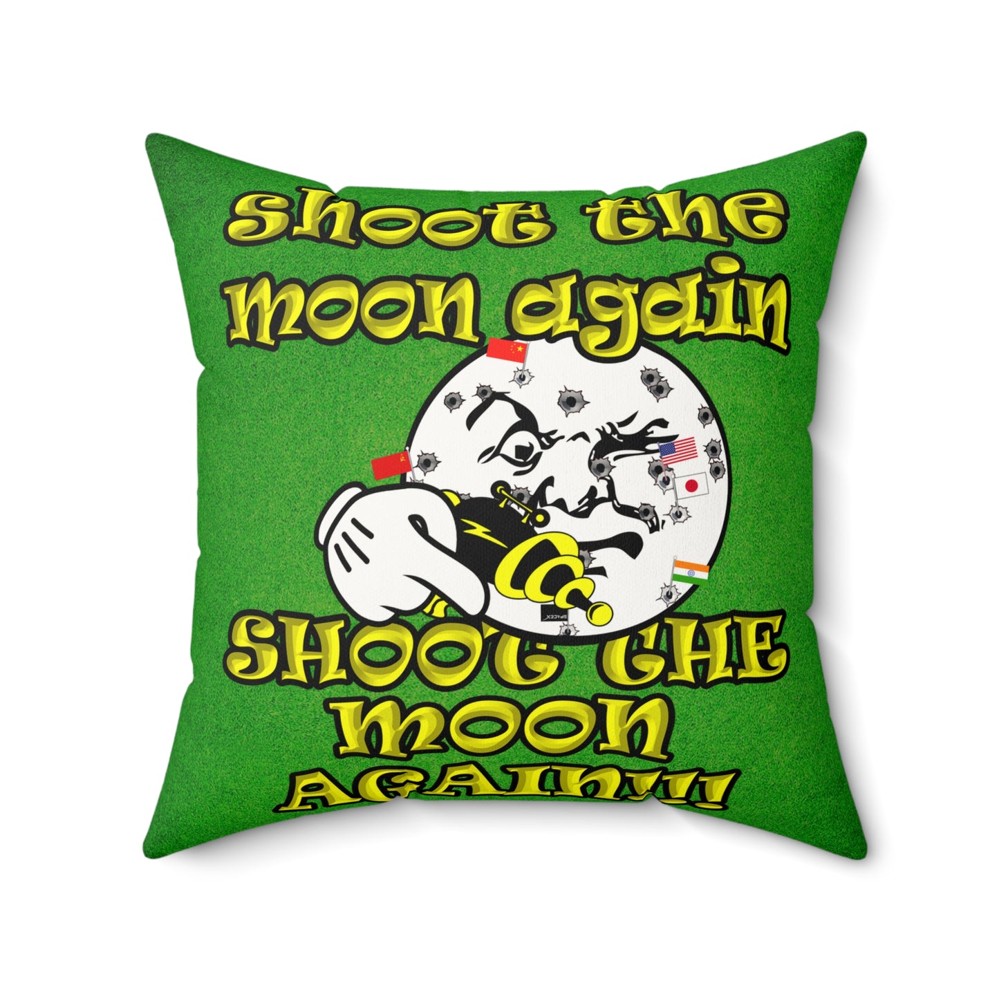 shoot the moon again - Faux Suede Square Pillow - (green turf)
