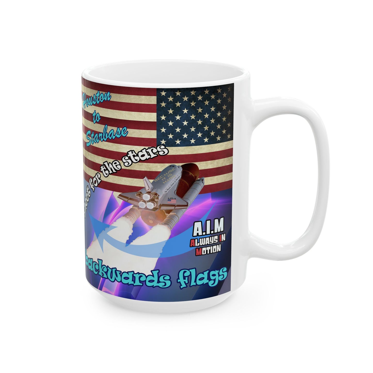 shoot for the stars - White Mug (grey-pink wave)