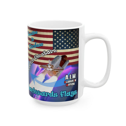 shoot for the stars - White Mug (grey-pink wave)