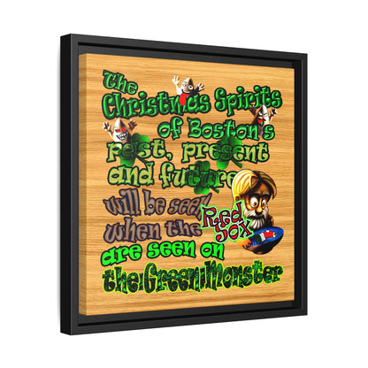christmas spirits of boston - framed canvas art (butterscotch wood finish)