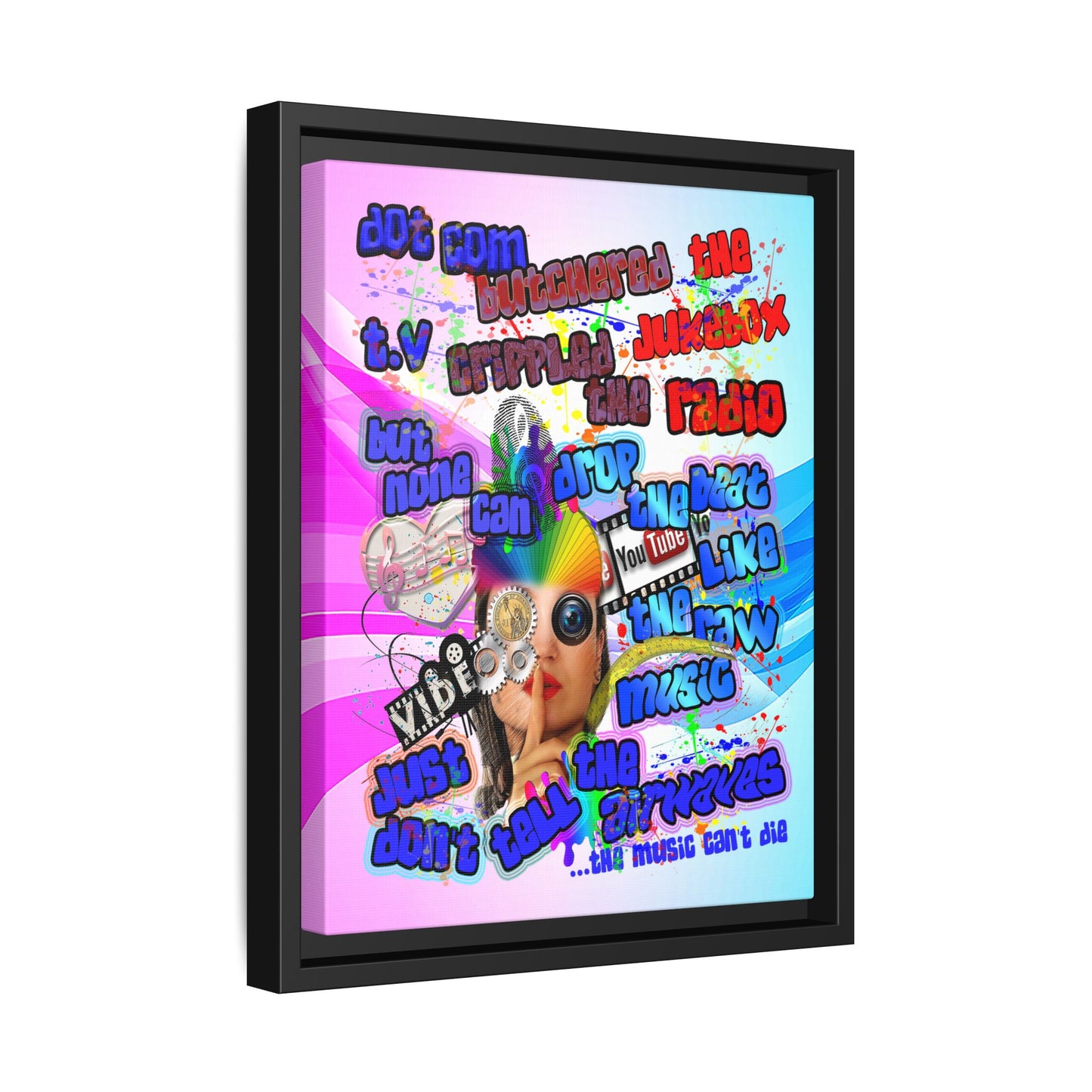 drop the beat - framed canvas art (light blue-pink wave)
