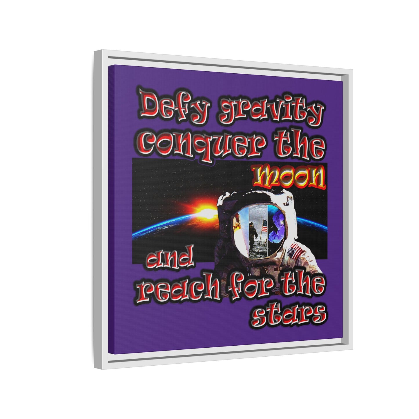 defy conquer reach - framed canvas art (purple)