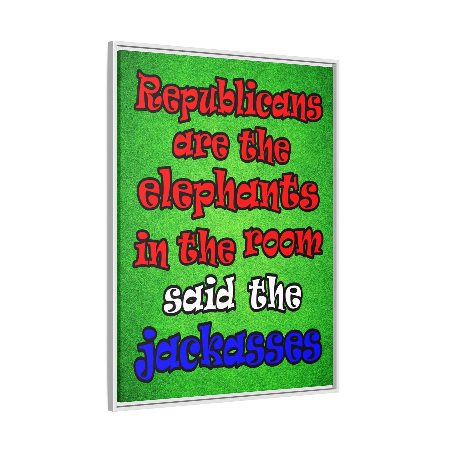 donkeys and elephants - framed canvas art (green turf)